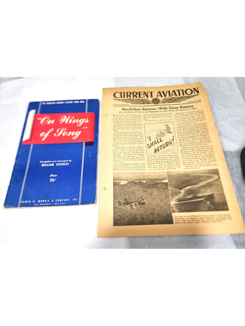 Vtg WWII Lot 1944 Current Aviation MacArthur Newspaper 1940s Victory Song Book